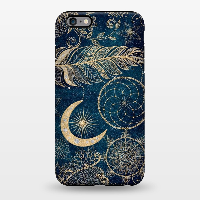 iPhone 6/6s plus StrongFit Whimsy Gold Glitter Dreamcatcher Feathers Mandala by InovArts
