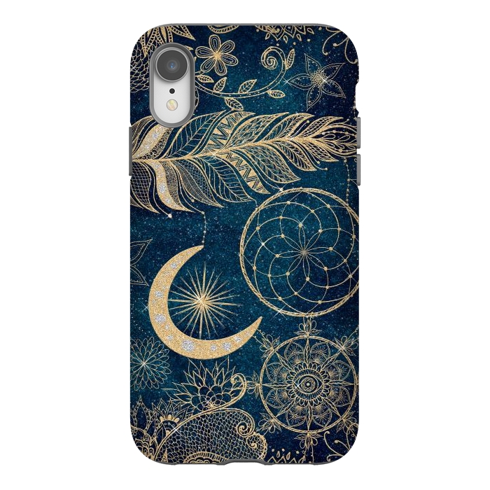 iPhone Xr StrongFit Whimsy Gold Glitter Dreamcatcher Feathers Mandala by InovArts