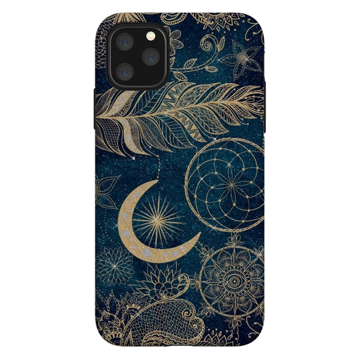 iPhone 11 Pro Max StrongFit Whimsy Gold Glitter Dreamcatcher Feathers Mandala by InovArts