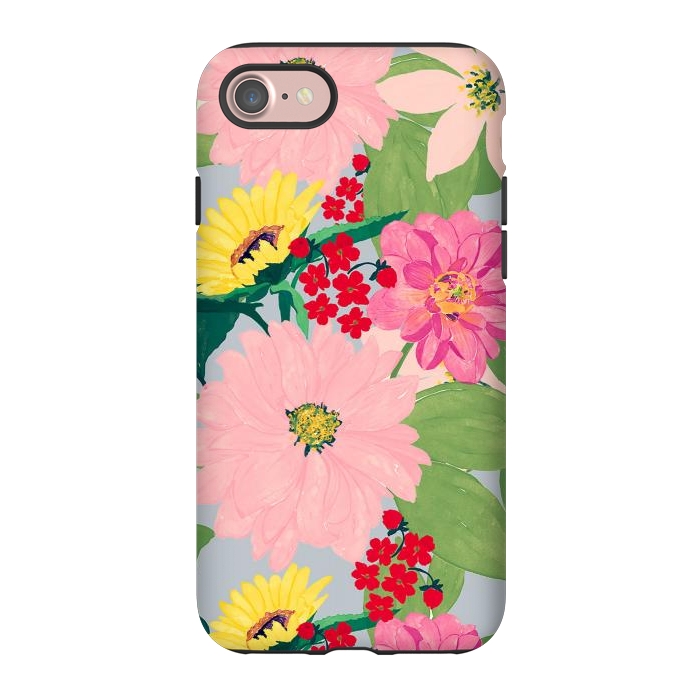 iPhone 7 StrongFit Elegant Watercolor Sunflowers Blush Floral Gray Design by InovArts