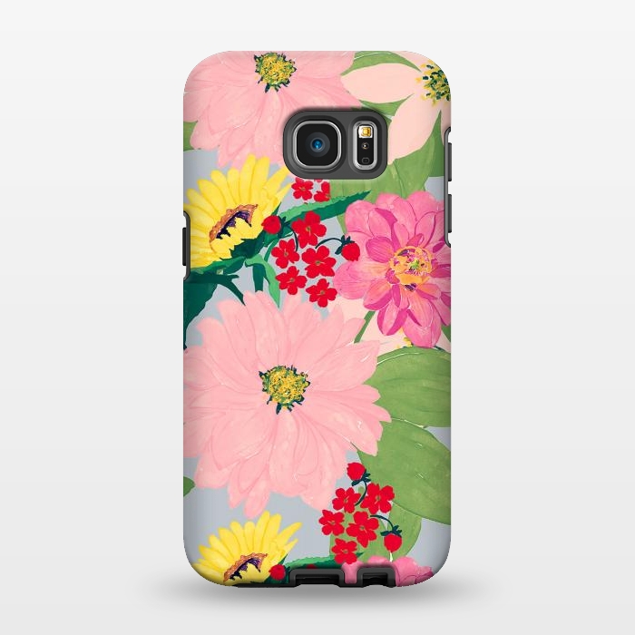 Galaxy S7 EDGE StrongFit Elegant Watercolor Sunflowers Blush Floral Gray Design by InovArts