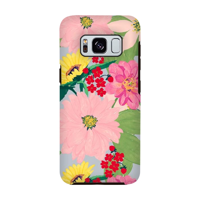 Galaxy S8 StrongFit Elegant Watercolor Sunflowers Blush Floral Gray Design by InovArts