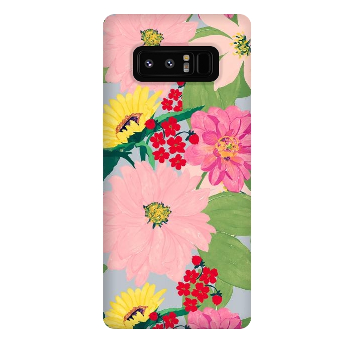 Galaxy Note 8 StrongFit Elegant Watercolor Sunflowers Blush Floral Gray Design by InovArts