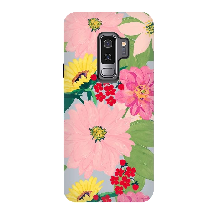 Galaxy S9 plus StrongFit Elegant Watercolor Sunflowers Blush Floral Gray Design by InovArts