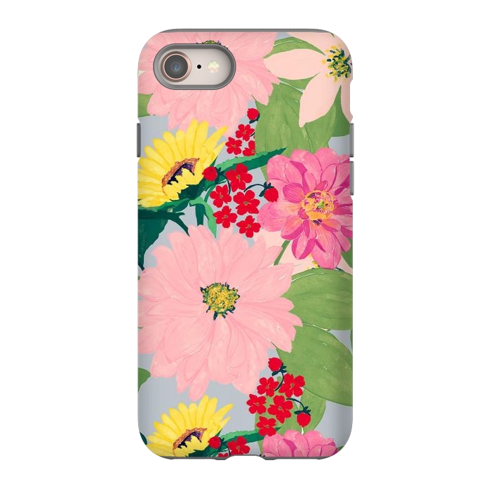 iPhone 8 StrongFit Elegant Watercolor Sunflowers Blush Floral Gray Design by InovArts