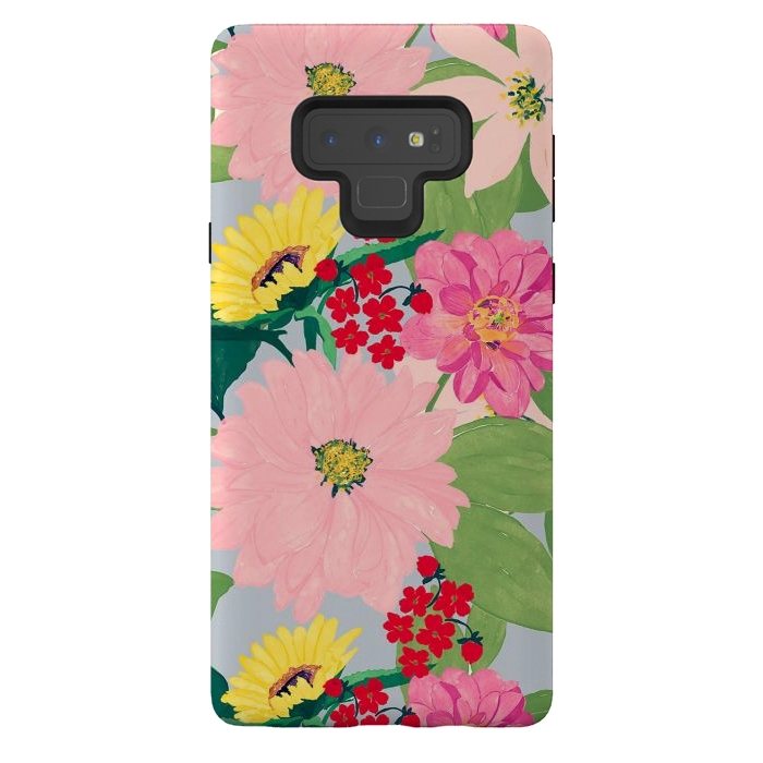 Galaxy Note 9 StrongFit Elegant Watercolor Sunflowers Blush Floral Gray Design by InovArts