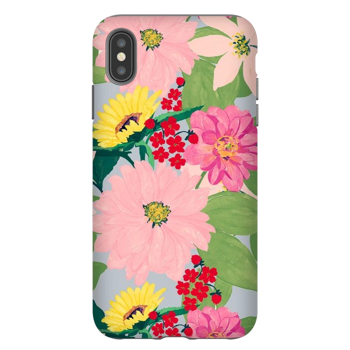 iPhone Xs Max StrongFit Elegant Watercolor Sunflowers Blush Floral Gray Design by InovArts