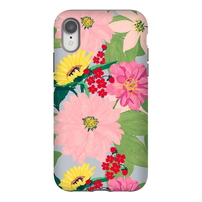iPhone Xr StrongFit Elegant Watercolor Sunflowers Blush Floral Gray Design by InovArts