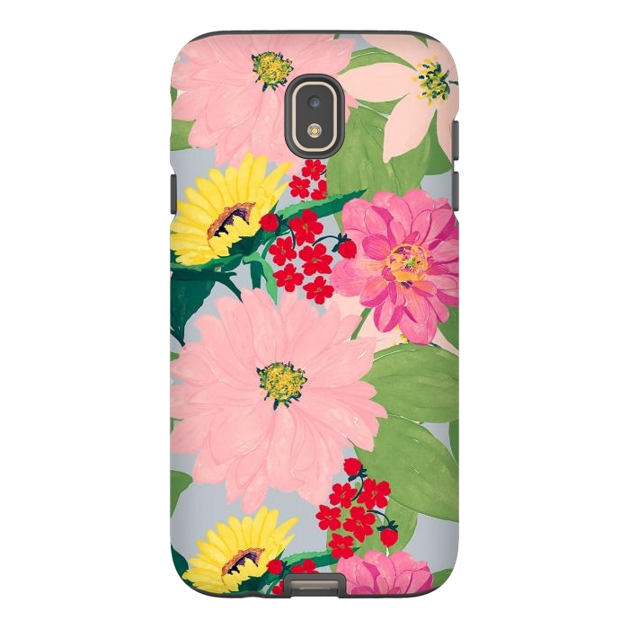 Galaxy J7 StrongFit Elegant Watercolor Sunflowers Blush Floral Gray Design by InovArts