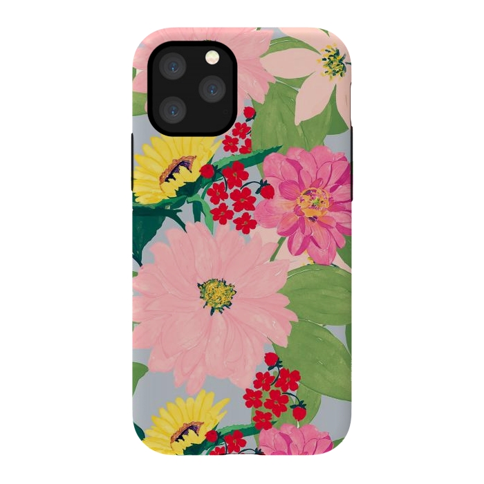 iPhone 11 Pro StrongFit Elegant Watercolor Sunflowers Blush Floral Gray Design by InovArts