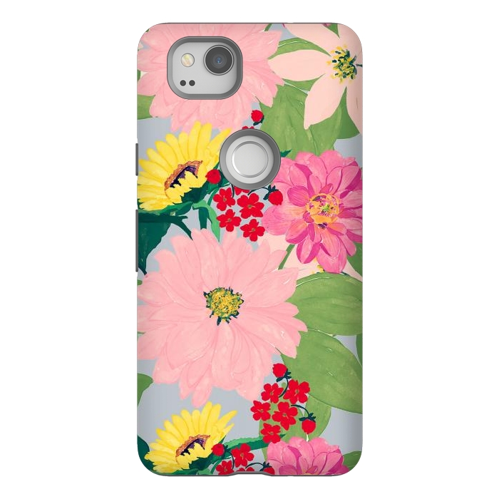 Pixel 2 StrongFit Elegant Watercolor Sunflowers Blush Floral Gray Design by InovArts