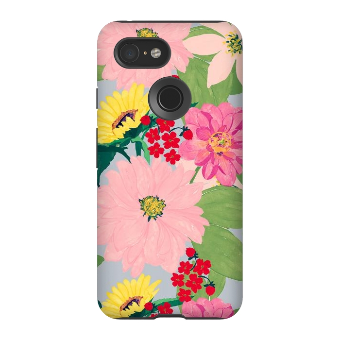 Pixel 3 StrongFit Elegant Watercolor Sunflowers Blush Floral Gray Design by InovArts