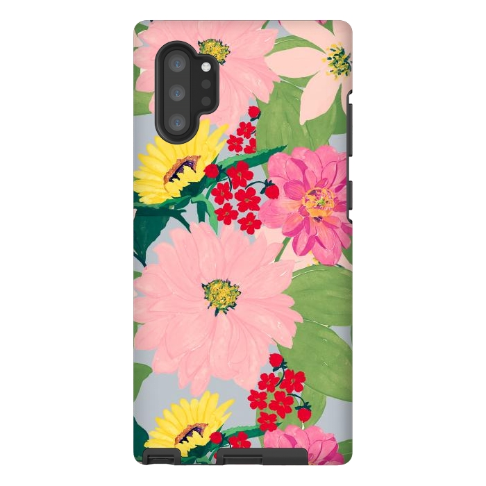 Galaxy Note 10 plus StrongFit Elegant Watercolor Sunflowers Blush Floral Gray Design by InovArts