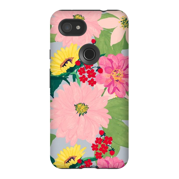 Pixel 3AXL StrongFit Elegant Watercolor Sunflowers Blush Floral Gray Design by InovArts
