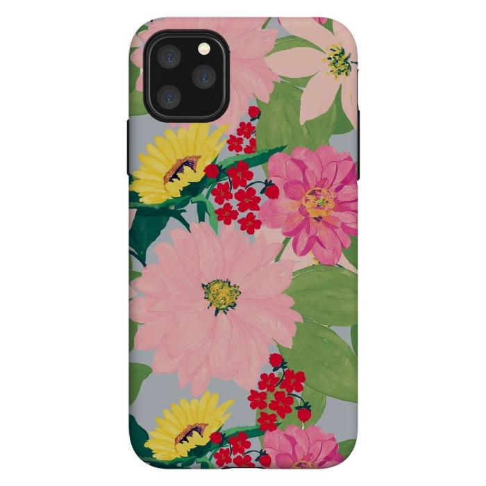 iPhone 11 Pro Max StrongFit Elegant Watercolor Sunflowers Blush Floral Gray Design by InovArts