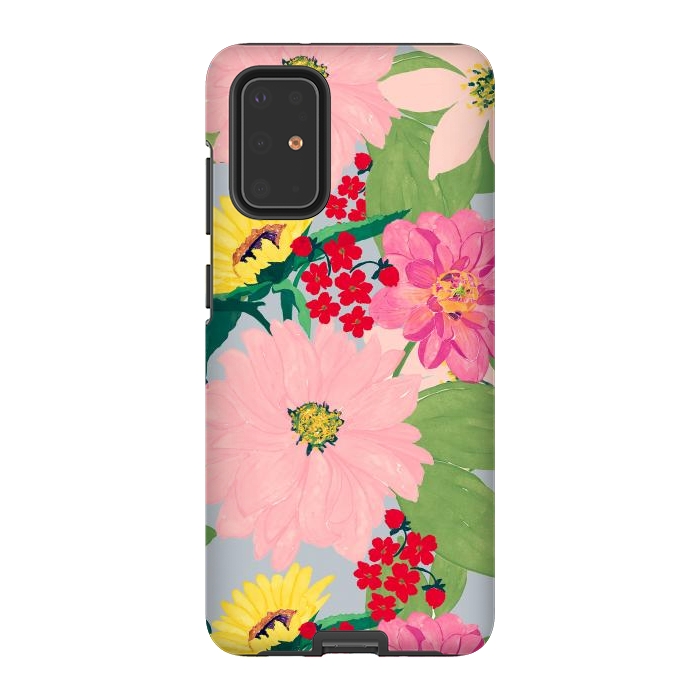 Galaxy S20 Plus StrongFit Elegant Watercolor Sunflowers Blush Floral Gray Design by InovArts