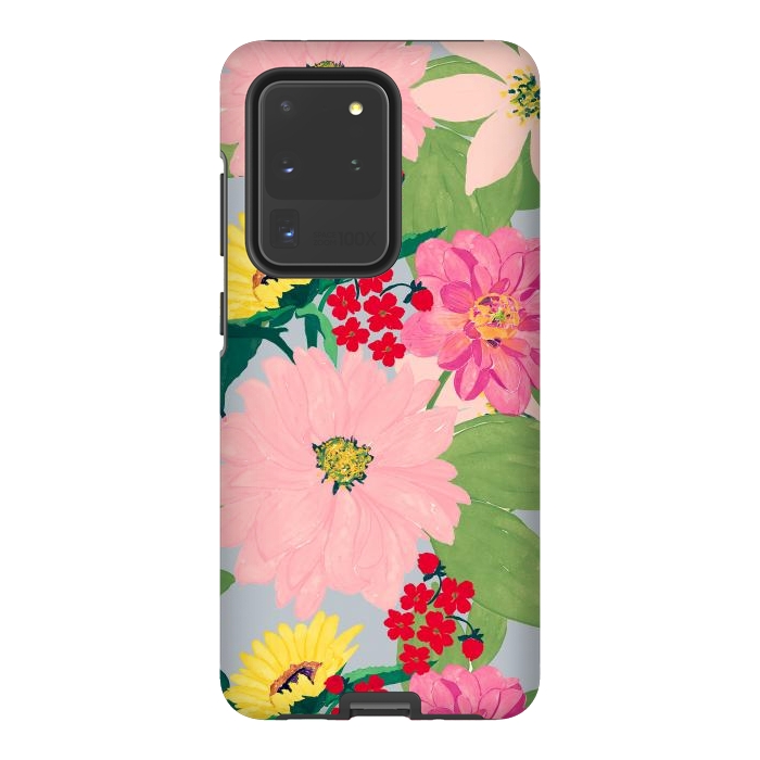 Galaxy S20 Ultra StrongFit Elegant Watercolor Sunflowers Blush Floral Gray Design by InovArts