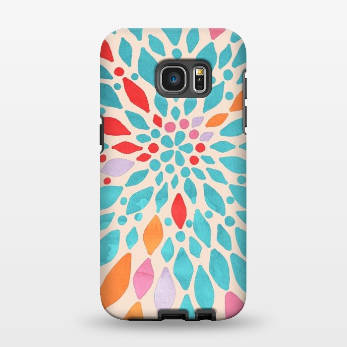 Galaxy S7 EDGE StrongFit Radiant Dahlia - teal, orange, coral, pink  by Tangerine-Tane