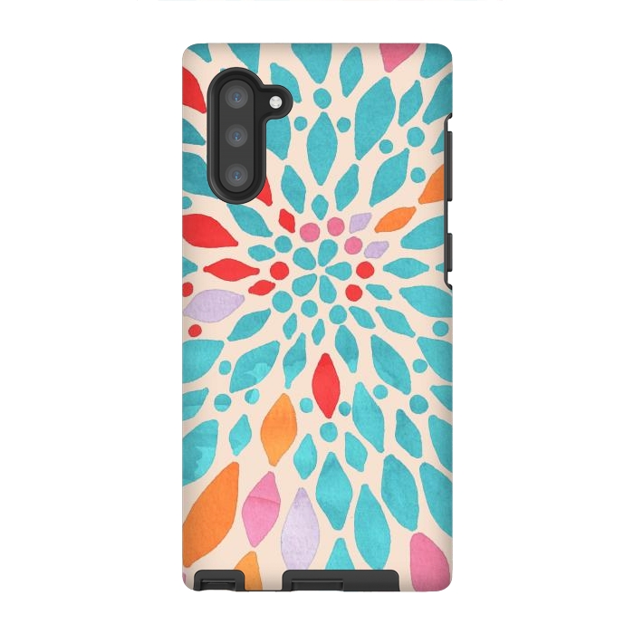 Galaxy Note 10 StrongFit Radiant Dahlia - teal, orange, coral, pink  by Tangerine-Tane