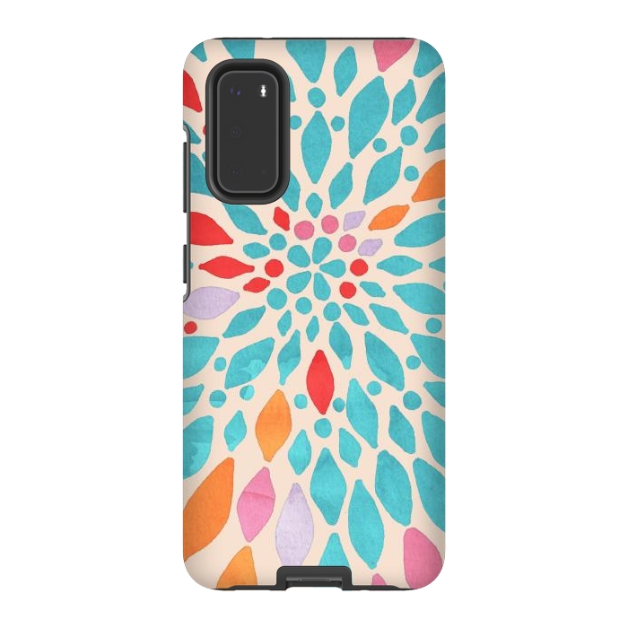 Galaxy S20 StrongFit Radiant Dahlia - teal, orange, coral, pink  by Tangerine-Tane