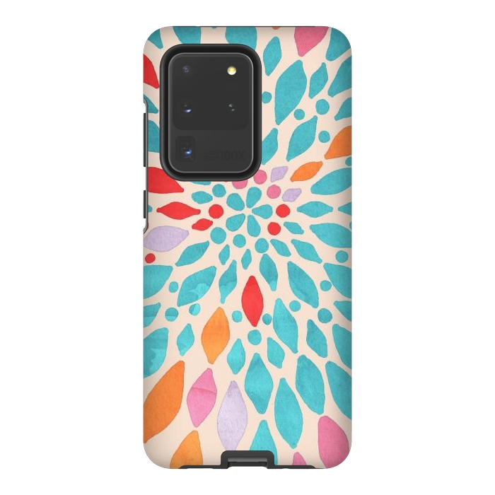 Galaxy S20 Ultra StrongFit Radiant Dahlia - teal, orange, coral, pink  by Tangerine-Tane