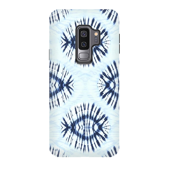 Galaxy S9 plus StrongFit Blue indigo tie dye spots by Oana 