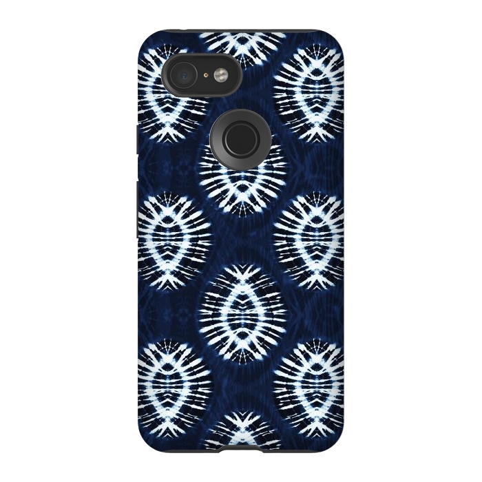 Pixel 3 StrongFit Dark indigo tie dye ethnic spots by Oana 