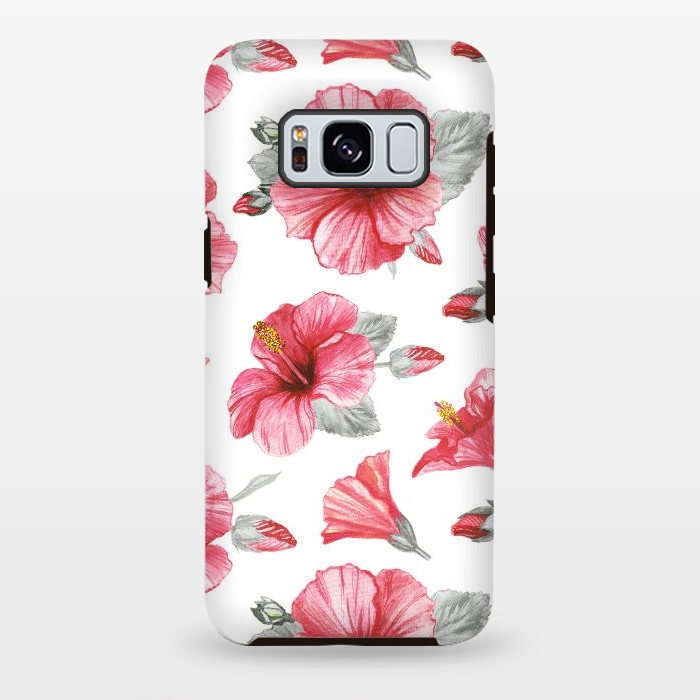 Galaxy S8 plus StrongFit Watercolor hibiscus flowers by Oana 