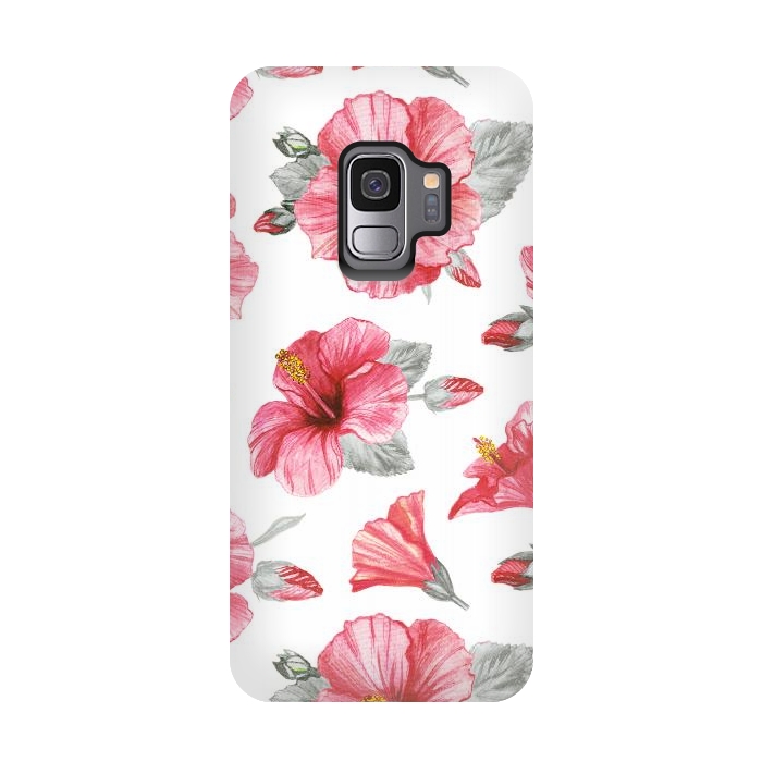 Galaxy S9 StrongFit Watercolor hibiscus flowers by Oana 