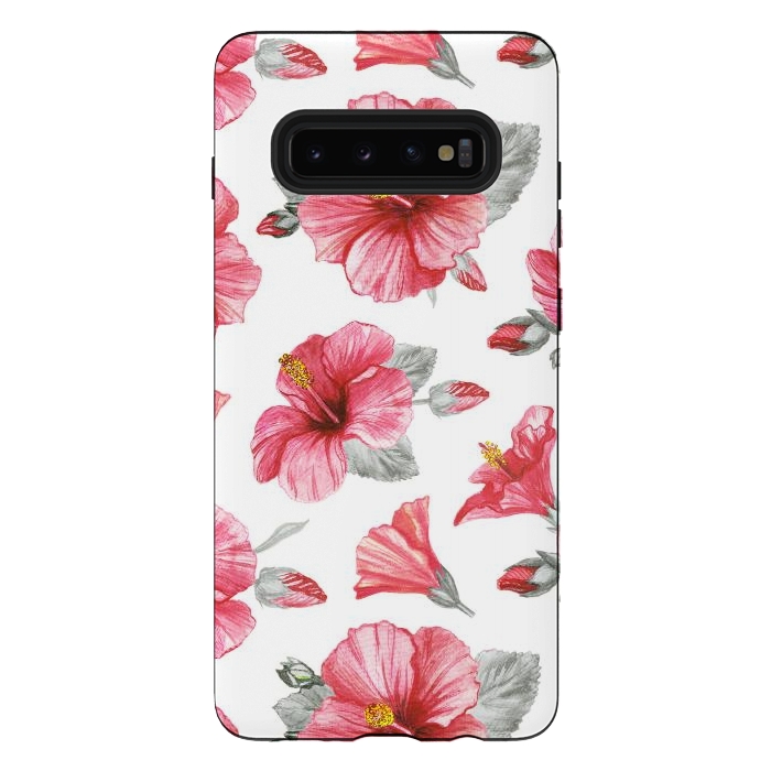 Galaxy S10 plus StrongFit Watercolor hibiscus flowers by Oana 