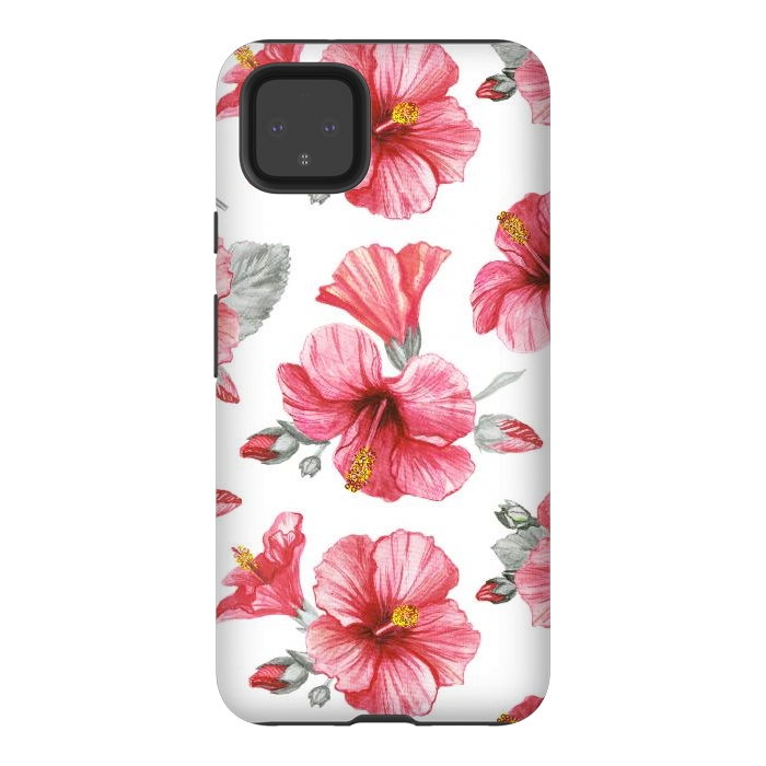 Pixel 4XL StrongFit Watercolor hibiscus flowers by Oana 