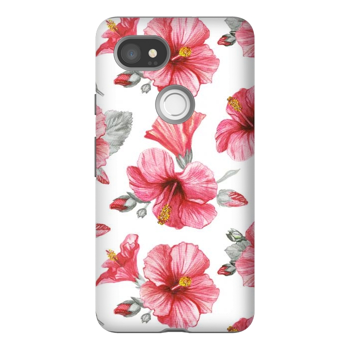 Pixel 2XL StrongFit Watercolor hibiscus flowers by Oana 