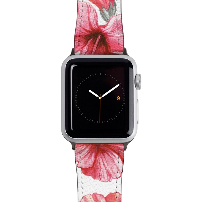 Watch 38mm / 40mm Strap PU leather Watercolor hibiscus flowers by Oana 
