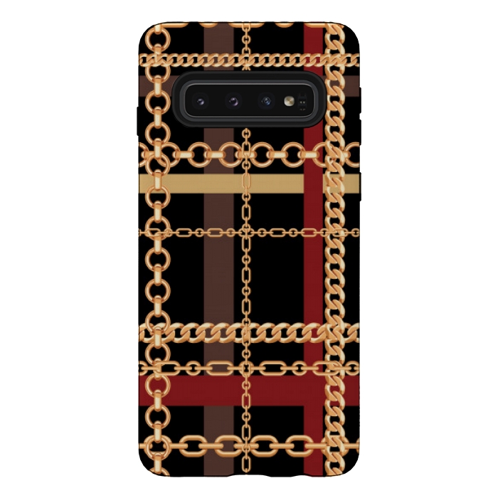 Galaxy S10 StrongFit Golden chains red black by MALLIKA