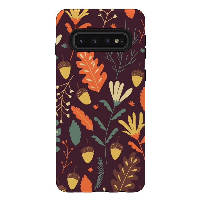 Galaxy S10 StrongFit Autumn Pattern With Red and Orange Leaves by ArtsCase