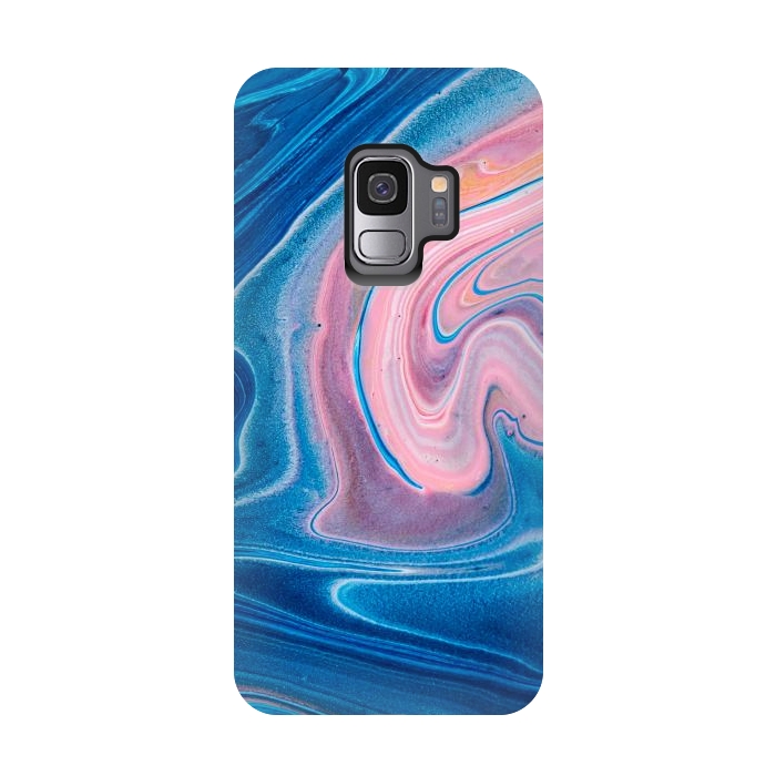 Galaxy S9 StrongFit Blue Acrylic Pour Color Liquid Marble by ArtsCase