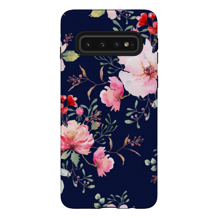 Galaxy S10 StrongFit blue pink floral pattern 4 by MALLIKA