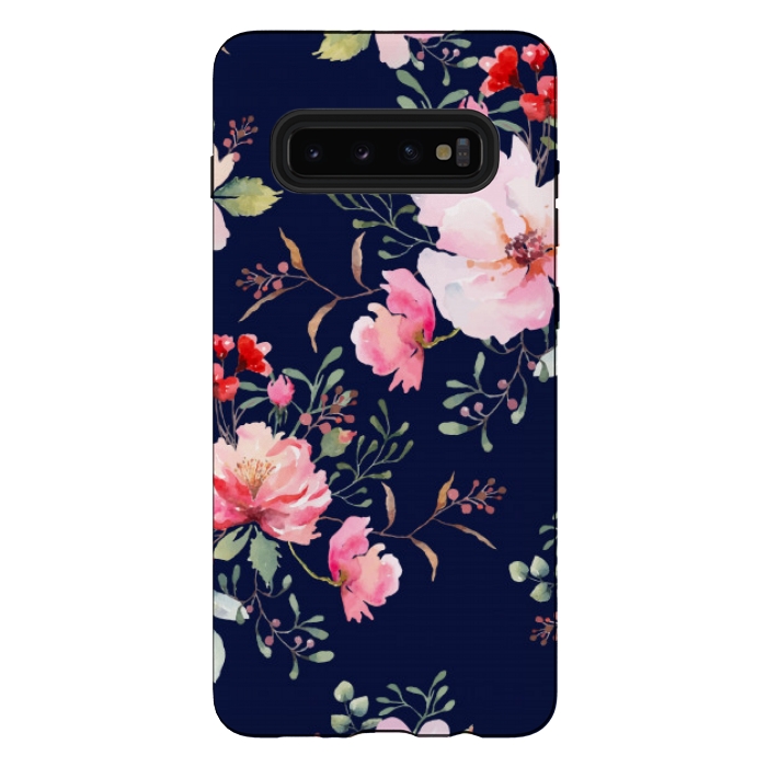 Galaxy S10 plus StrongFit blue pink floral pattern 4 by MALLIKA