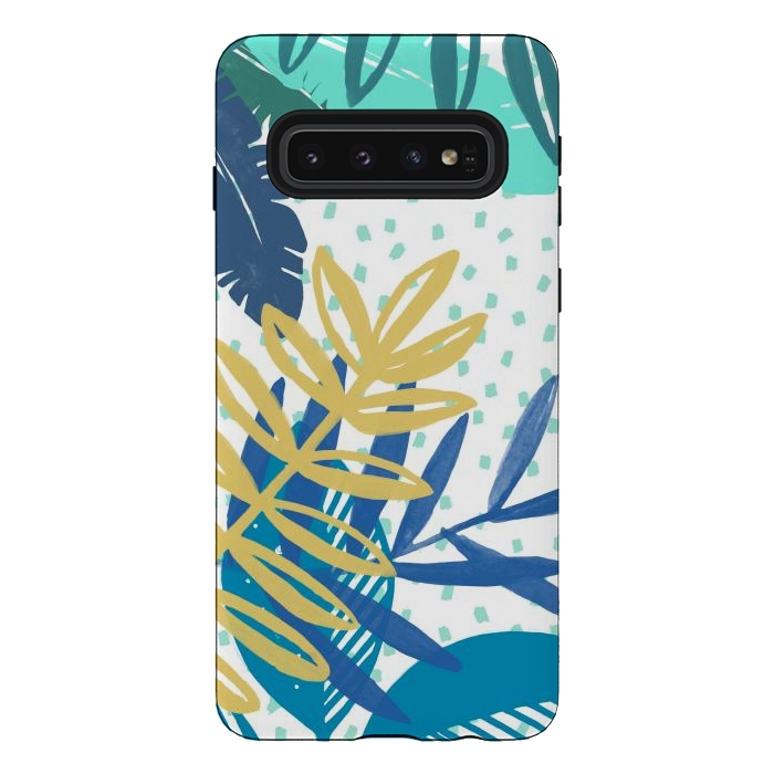 Galaxy S10 StrongFit Spotted modern tropical leaves by Oana 