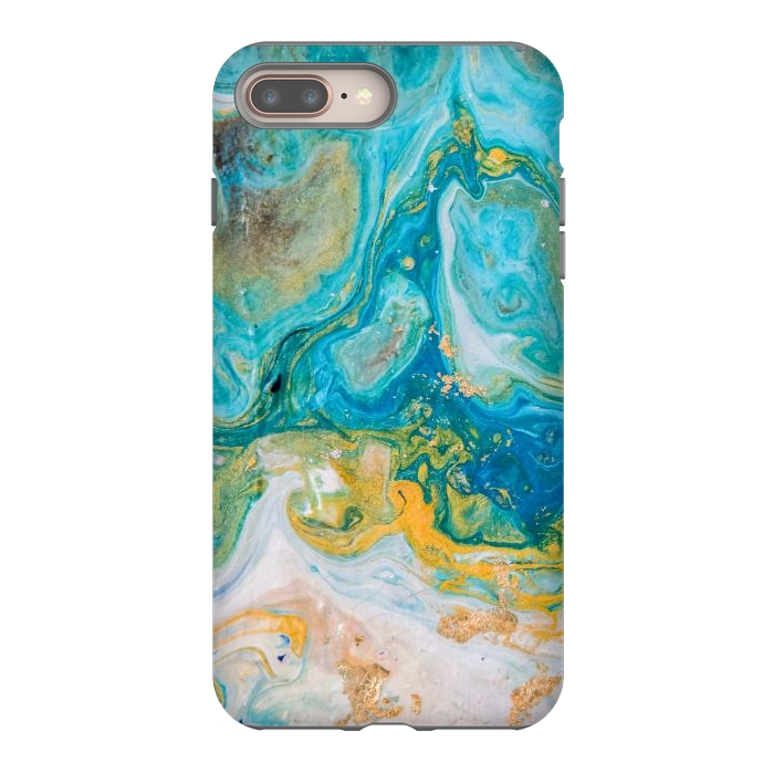 iPhone 7 plus StrongFit Blue Acrylic Texture with Golden Marble Motifs by ArtsCase