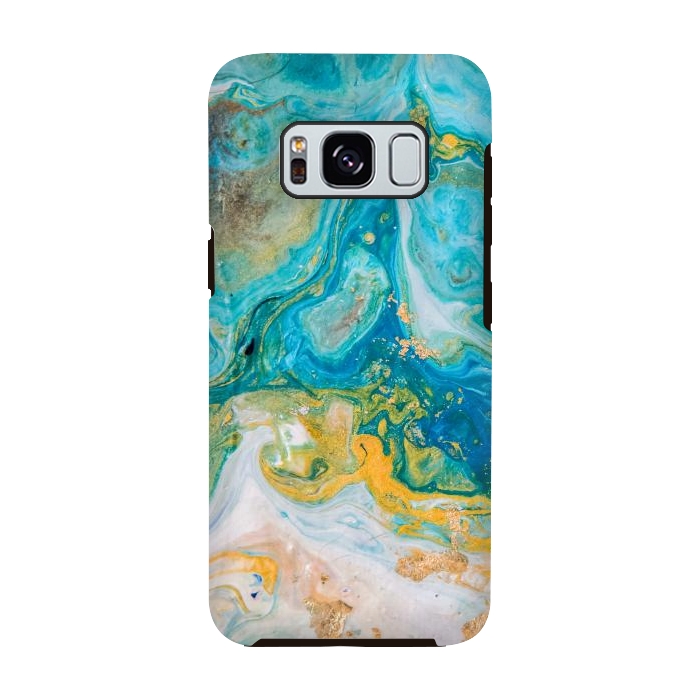 Galaxy S8 StrongFit Blue Acrylic Texture with Golden Marble Motifs by ArtsCase