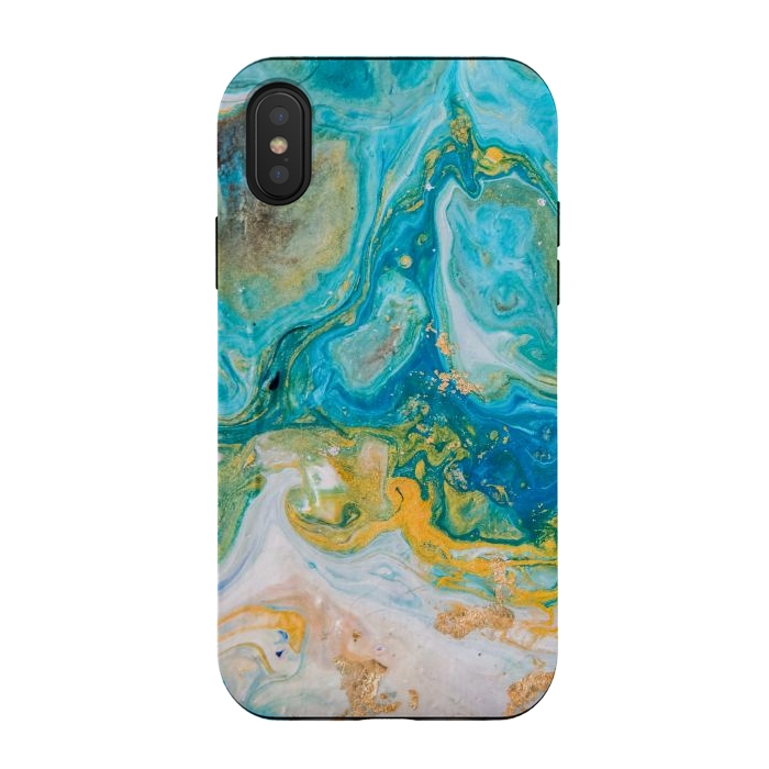 iPhone Xs / X StrongFit Blue Acrylic Texture with Golden Marble Motifs by ArtsCase