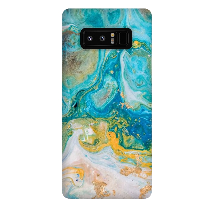 Galaxy Note 8 StrongFit Blue Acrylic Texture with Golden Marble Motifs by ArtsCase