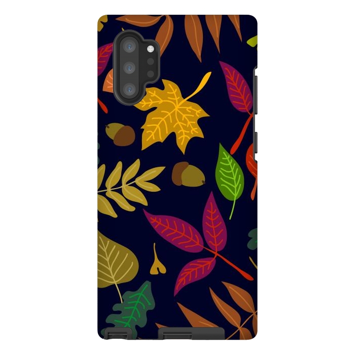 Galaxy Note 10 plus StrongFit Colorful Leaves and Acorns on Black Background by ArtsCase