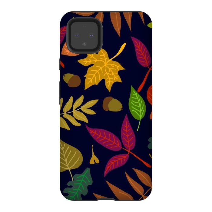 Pixel 4XL StrongFit Colorful Leaves and Acorns on Black Background by ArtsCase