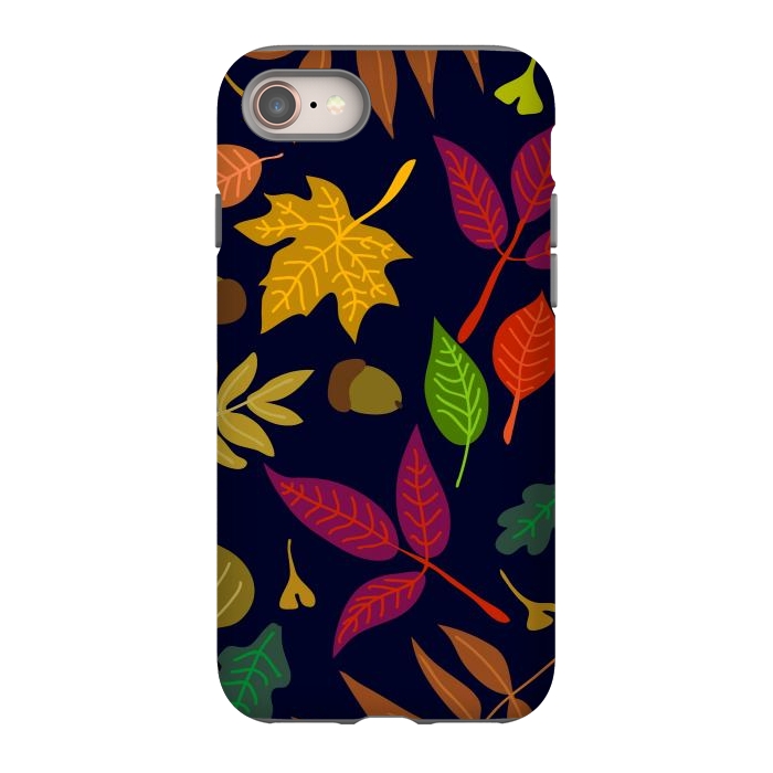 iPhone 8 StrongFit Colorful Leaves and Acorns on Black Background by ArtsCase
