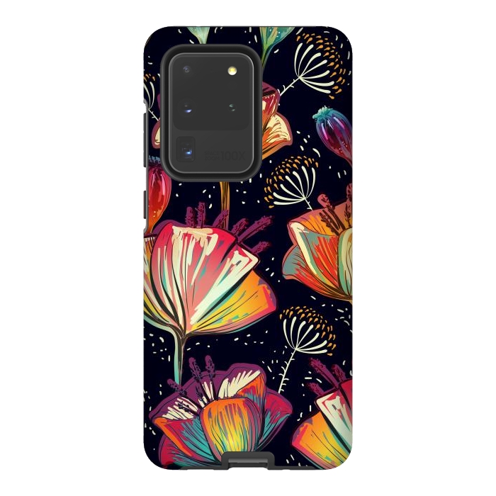 Galaxy S20 Ultra StrongFit Colorful Seamless Vector Pattern with Flowers and Plants by ArtsCase