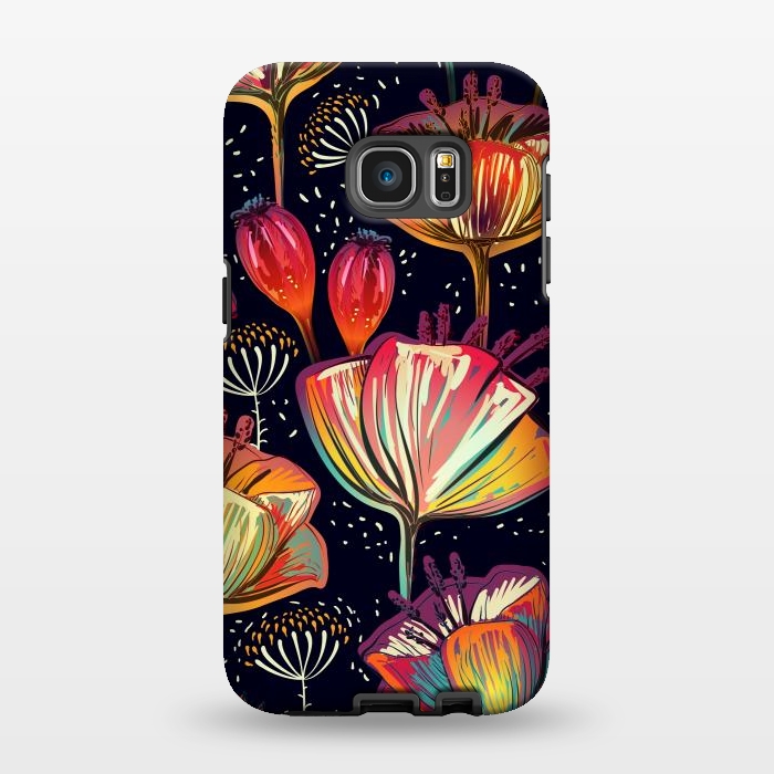 Galaxy S7 EDGE StrongFit Colorful Seamless Vector Pattern with Flowers and Plants by ArtsCase