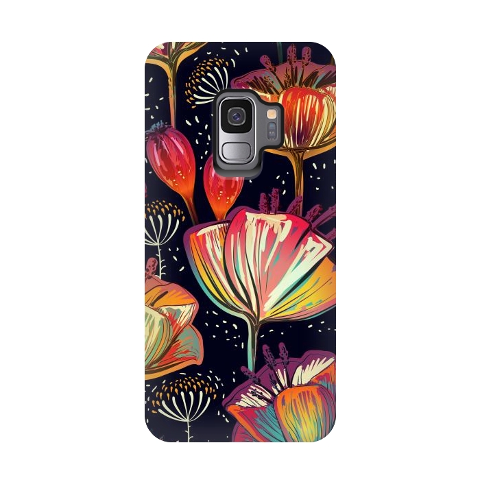 Galaxy S9 StrongFit Colorful Seamless Vector Pattern with Flowers and Plants by ArtsCase