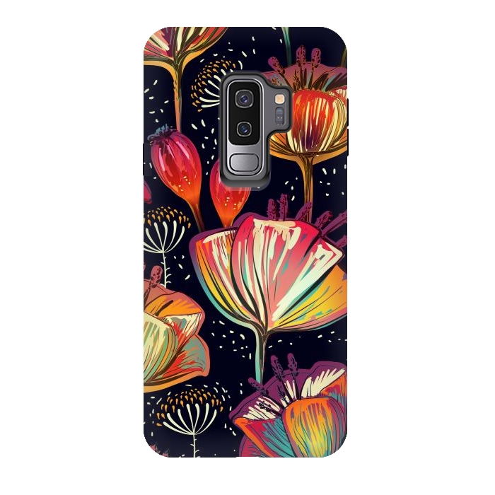 Galaxy S9 plus StrongFit Colorful Seamless Vector Pattern with Flowers and Plants by ArtsCase